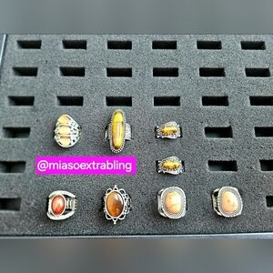 Silver Rings with Brown/Amber/Tan Stone 8 Pcs Paparazzi Accessories Ring Set